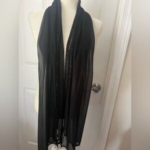 New Shiny Beaded Sheer Long Black Scarf